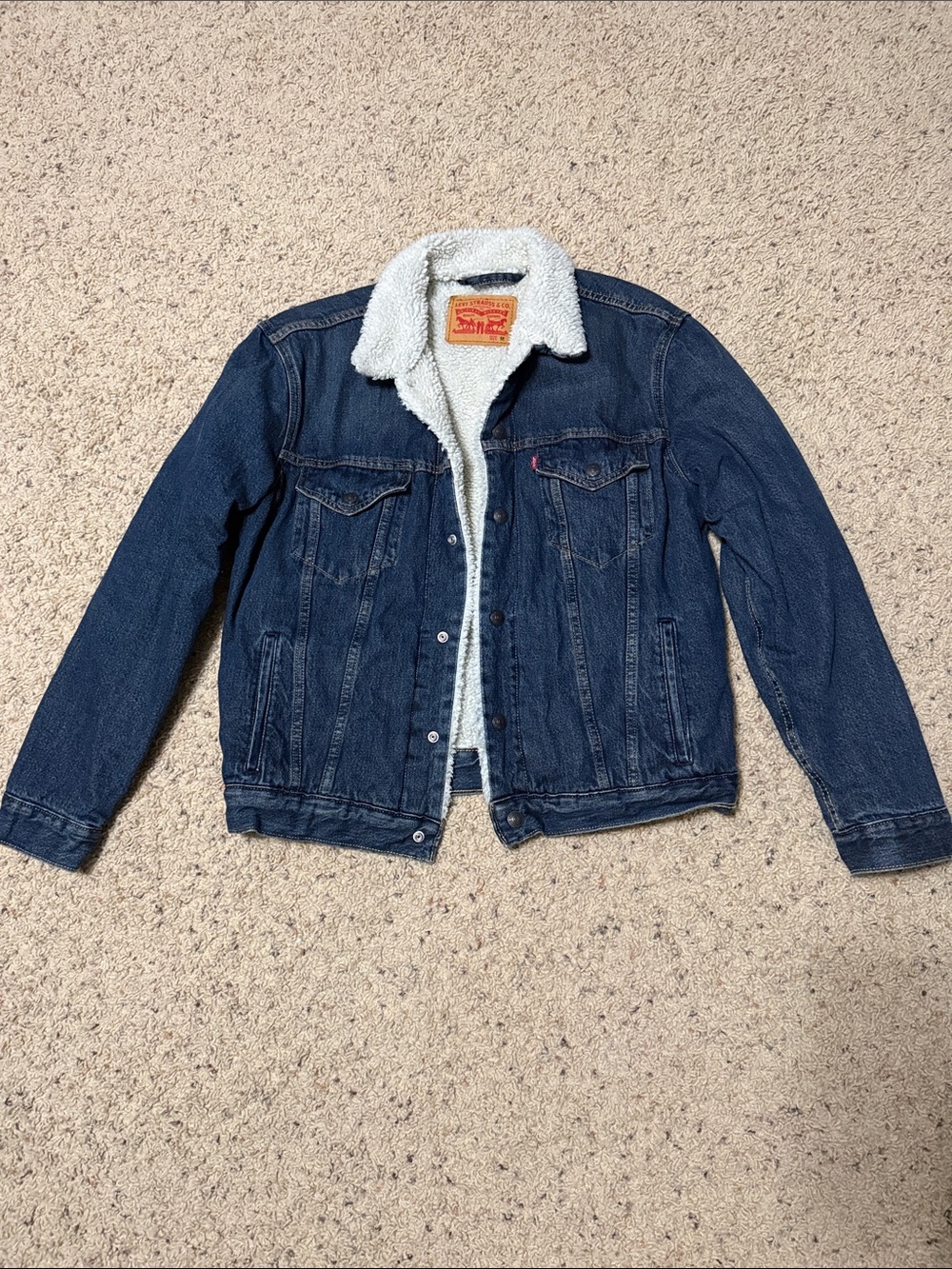 Levi's Dark Blue Denim Sherpa Jacket with Cream Lining